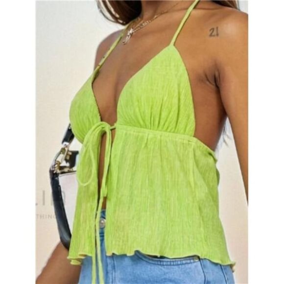 Halter Neck Cami with Tie Front Detail - Picture 8 of 16